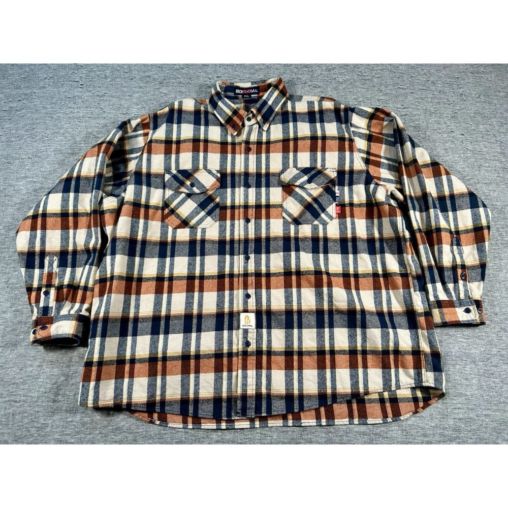 Bocomal FR Flannel Shirt Mens XXXXL Multi Color Plaid Flame Resistant Cotton PPE